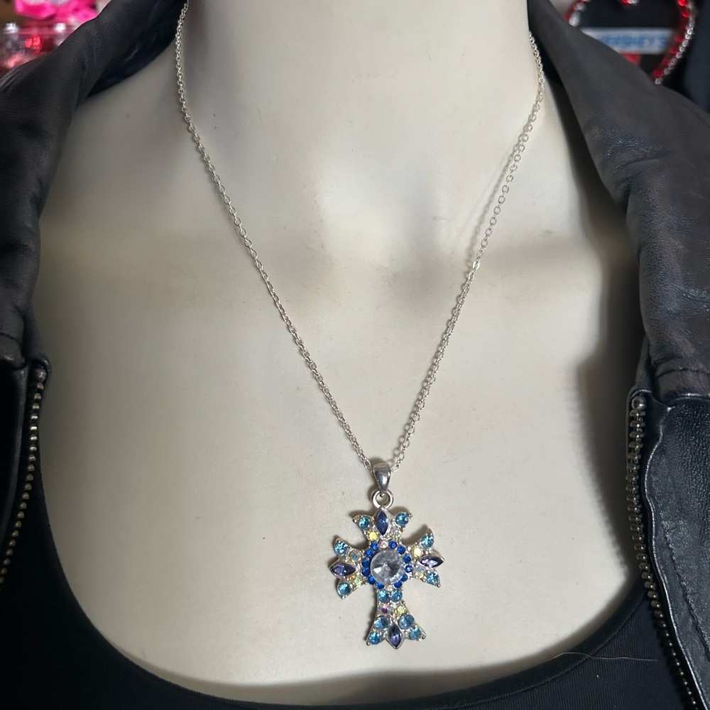 Vintage Crystal Cross Pendant Necklace